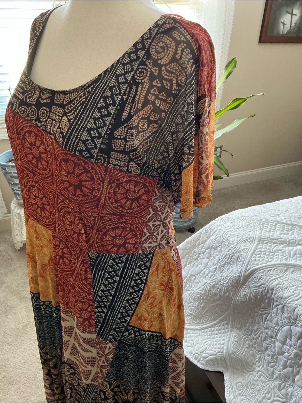 Signature by Robbie Bee Black & Rust Patchwork Maxi Dress